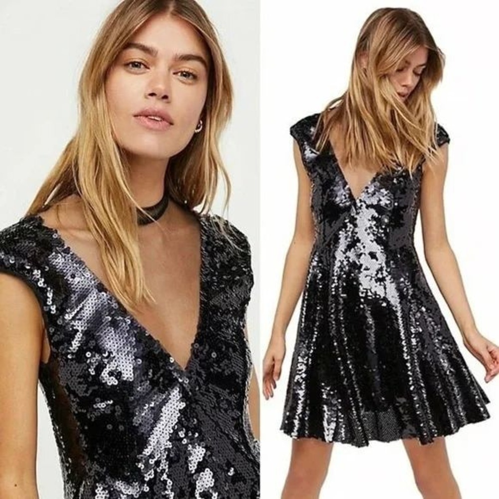 Free People Dance till Dawn Sequins Dress S Party Night Out Skater Y2K Birthday
